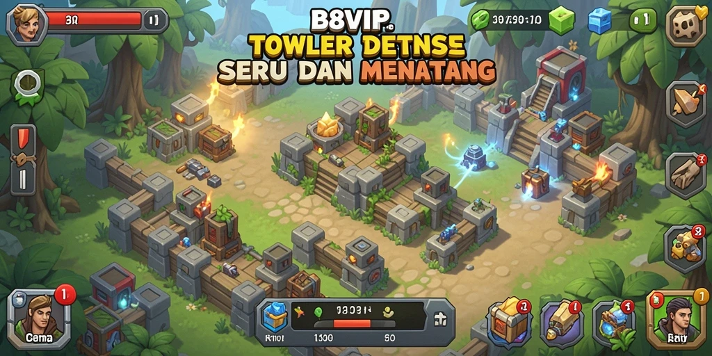 Tampilan gameplay B8VIP yang penuh aksi dalam genre Tower Defense.