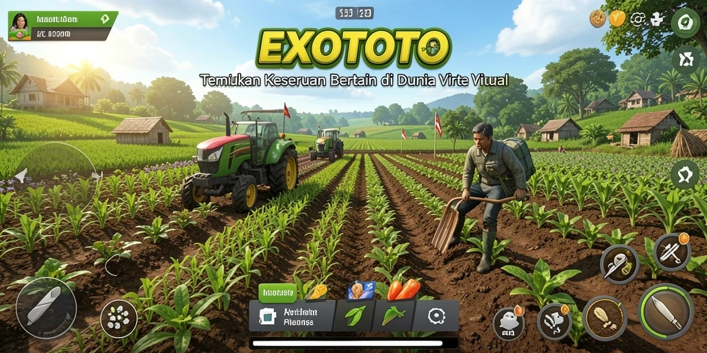 Screenshot EXOTOTO menampilkan pengalaman bermain bertani yang seru.