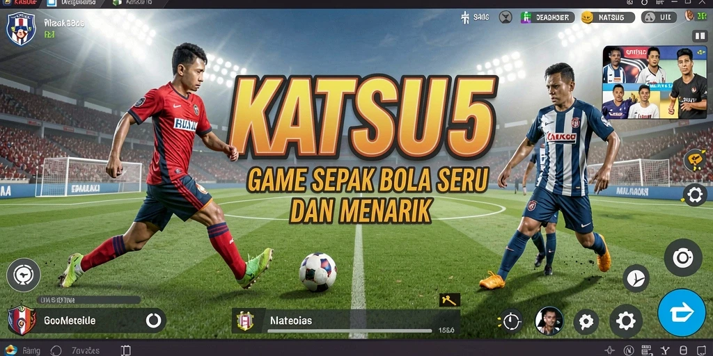 Tampilan gameplay menarik dari KATSU5 yang menunjukkan aksi pertandingan sepak bola.