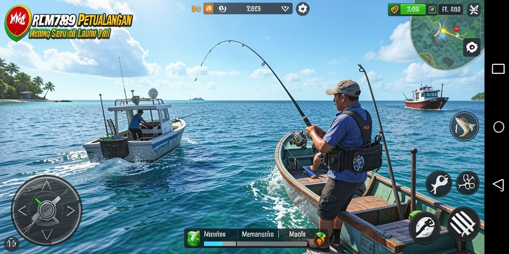 Gameplay seru KM789 saat menangkap ikan di lautan.